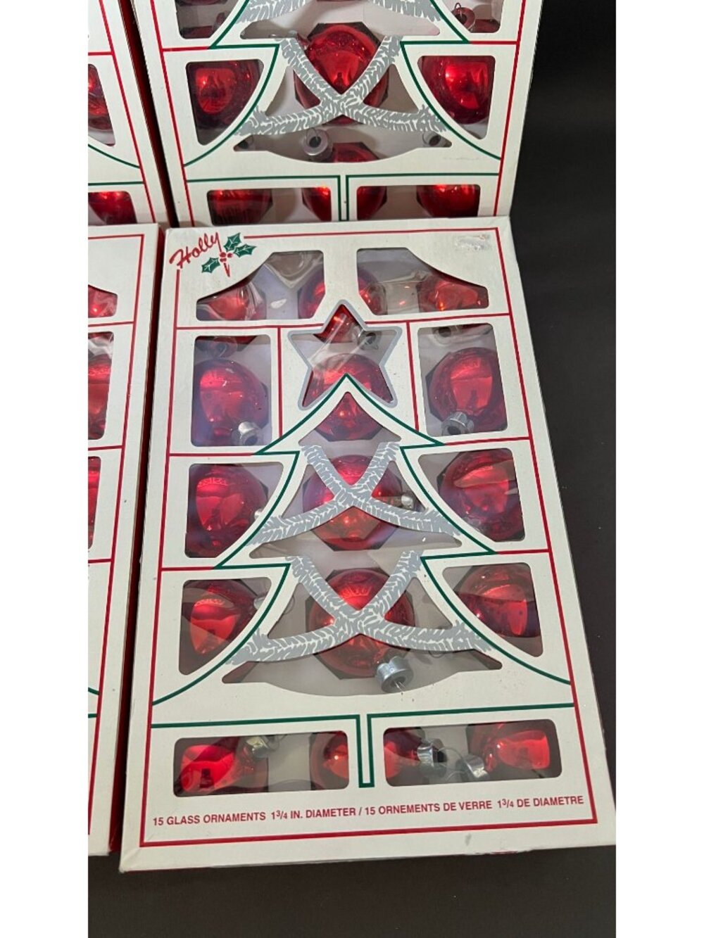 Vintage Holly 15 Red Glass Christmas Ornaments 1 3/4" Tree Set X4 - Picture 3 of 5